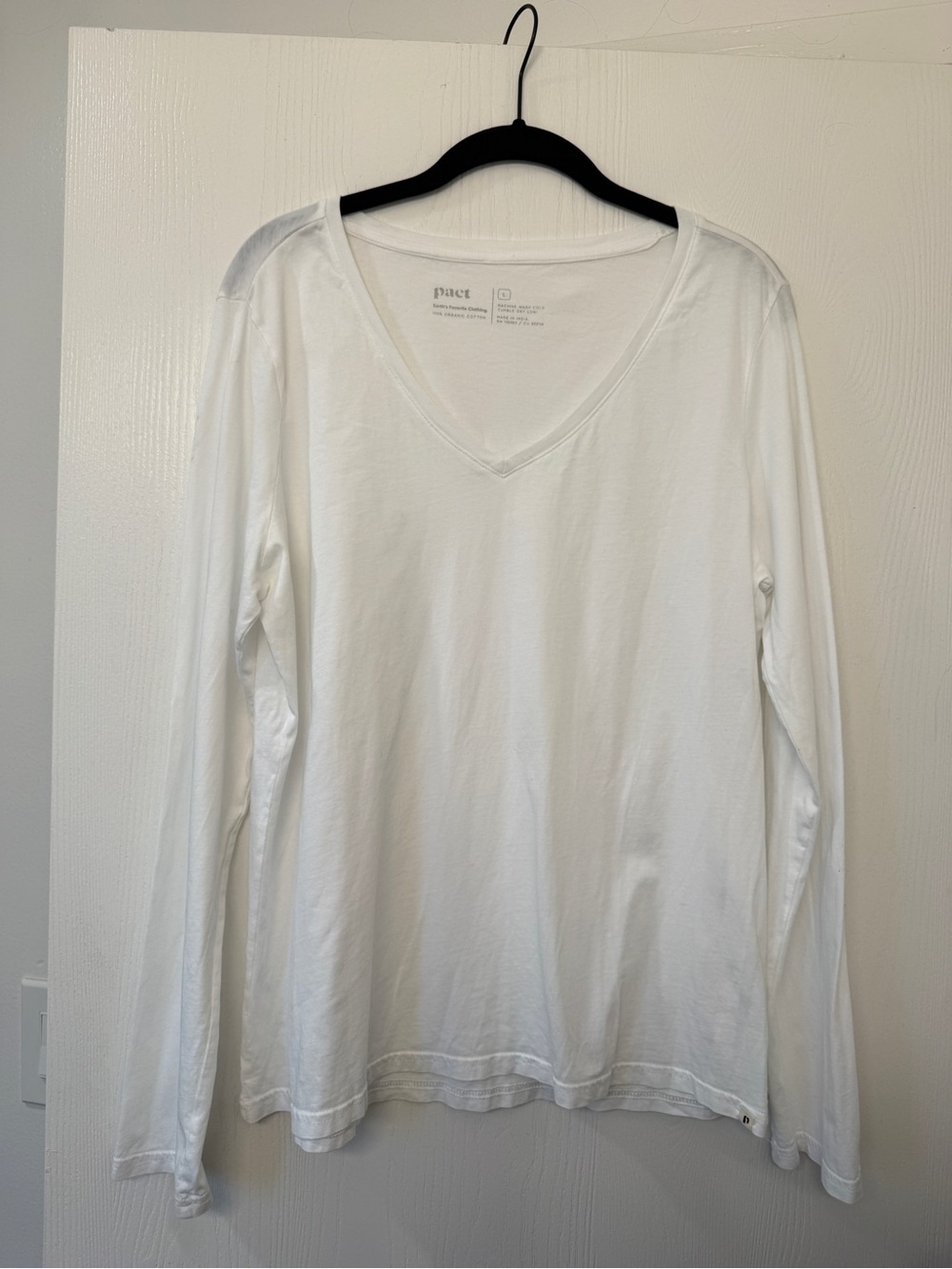 Pact Women’s White V-Neck Long Sleeve Tee